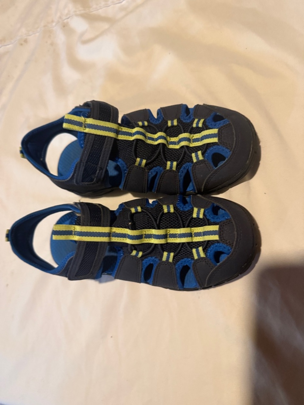 Falls Creek Navy and Blue Kids Sandals with Yellow Stripes